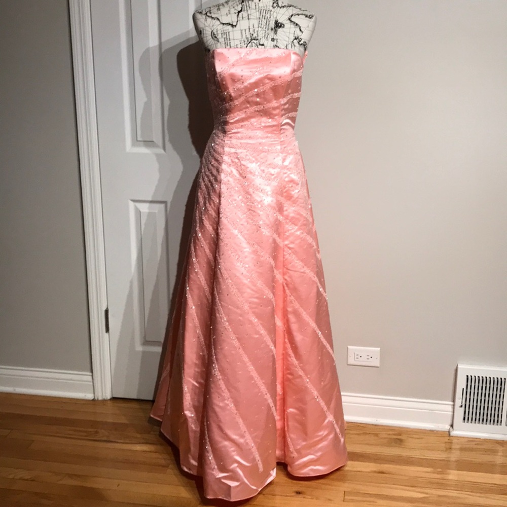 Satin Gown Embellish Bead Corset Evening Formal Dress Strapless wedding y2k L